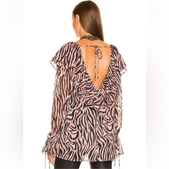 NWT Dundas X Revolve Lana Blouse in Natural Zebra Blouse XS Metallic - Picture 6 of 14